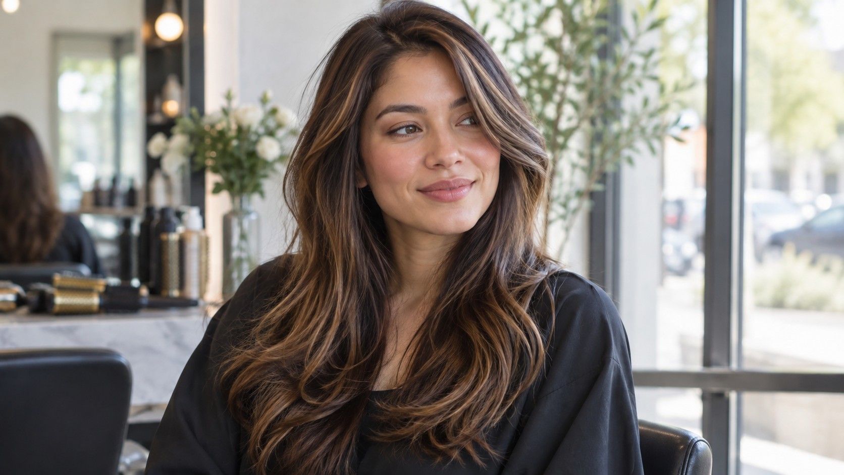 Hairstyle choices for round faces with layers and side parting
